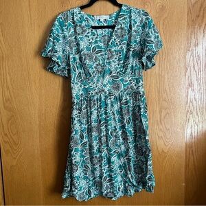 Loft size 8 teal floral print dress